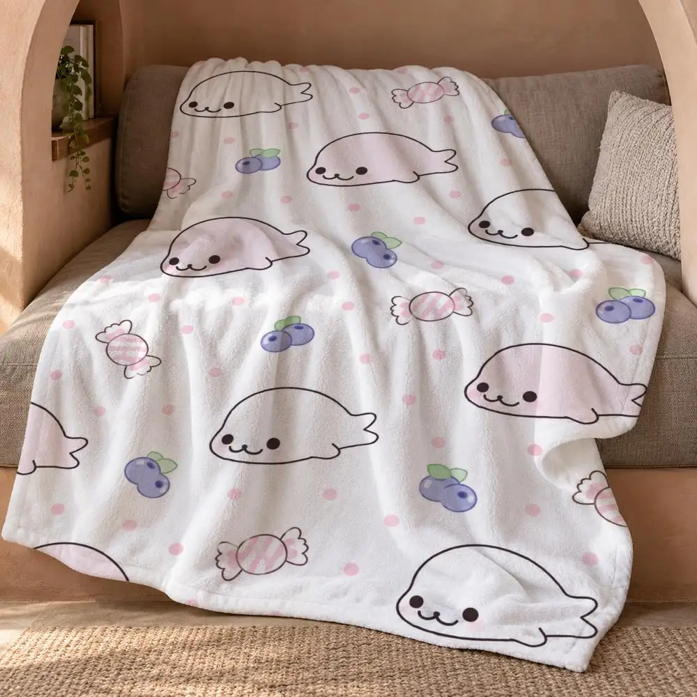 PinkBabySealPattern Throw Double Sided Flannel Throw Blanket Soft Travel Camping Sofa Bed Home