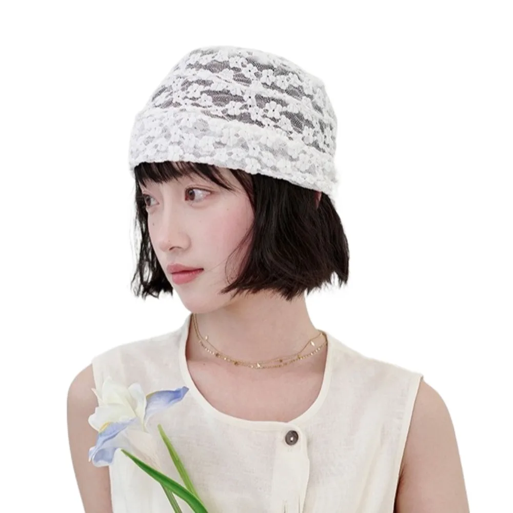 

Fashion Flower Lace Pullover Hat Thin Hollow Beanies Hat Pile Cap Korean Style Sunscreen Cap Girls
