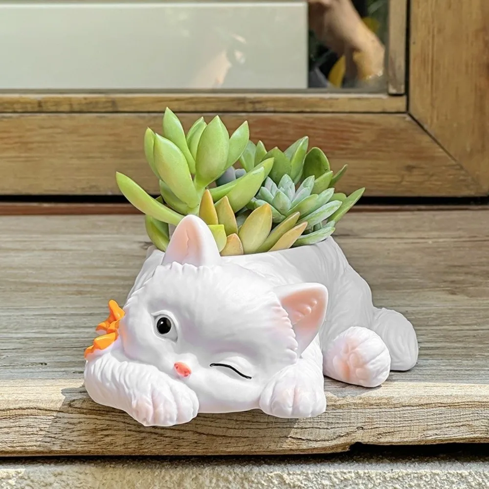 Ornament Resin Cat Succulent Flowerpot Creative Cartoon Cat Succulent Planter Multifunction Garden Potted Balcony