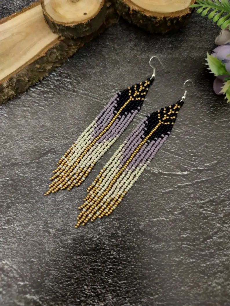 ZGMXR Rice bead earrings Original Simple Pattern Alloy female Geometry Gradient color Bohemia Retro Hand-woven Beaded earrings view 5