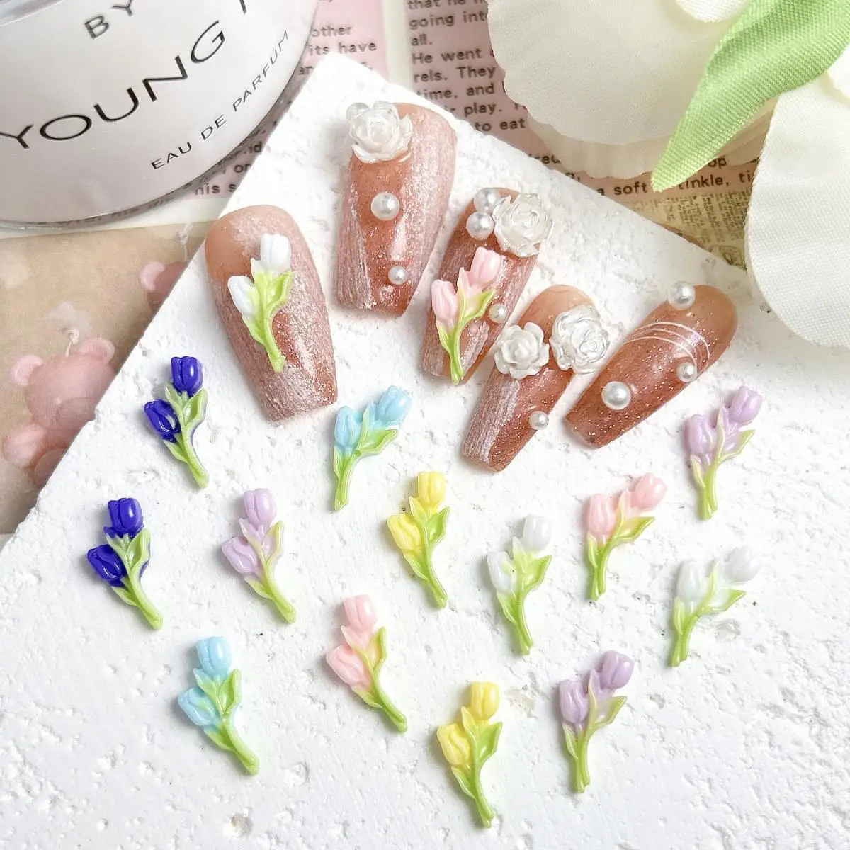 

30PCS Glow in the Dark Tulip Nail Charms Bulk 3D Resin Simulated Bouquet Nail Art Decorations Accessories Supplies DIY Crafts