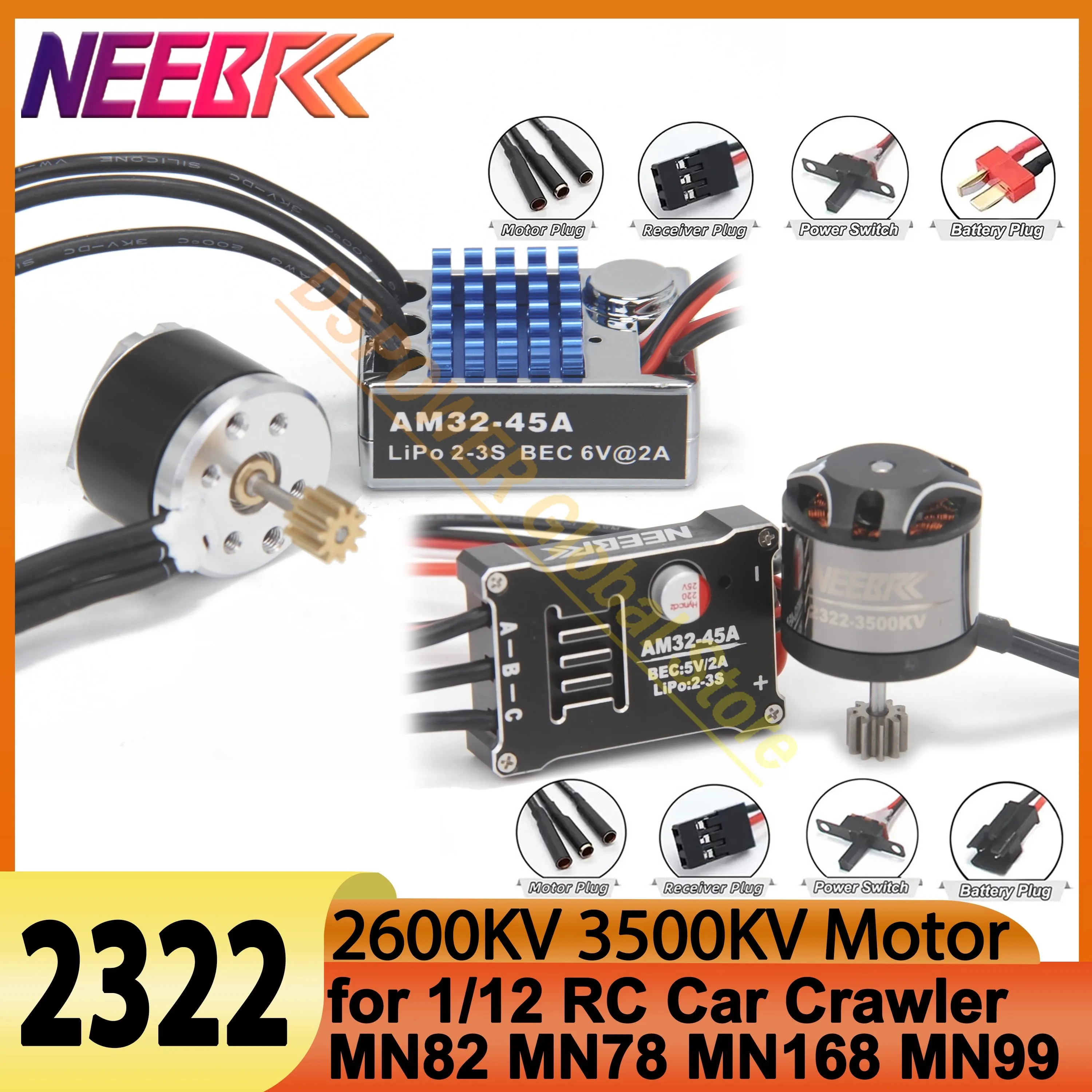 

1/12 RC MN Car Upgrade Kit 2322 2600KV 3500KV Brushless Motor AM32 45A Metal ESC SM3.0/T Plug for MN82 MN99 MN168 MN78 Power Kit