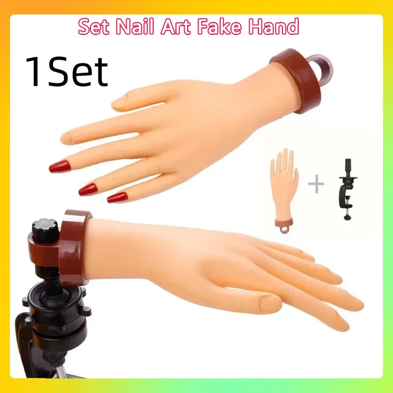 

For Manicure Training Display 1Set Flexible Soft Adjustable Nail Art Fake Hand Prosthetic Model Plastic Finger Practice Tool