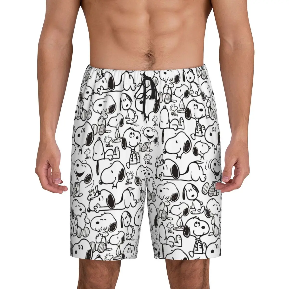 

Пижамные шорты Snoopy Smile Giggle на заказ, мужская одежда для сна с эластичным поясом, шорты для сна с рисунком собаки и карманами