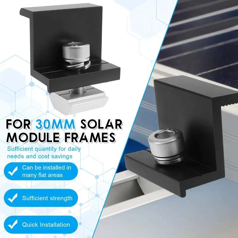 12-Pack Solar Module Holder End Clamp 30/35mm Solar Panel Mounting Brackets Aluminum Solar End Z Clip Clamp for Roof/Boat/RVs