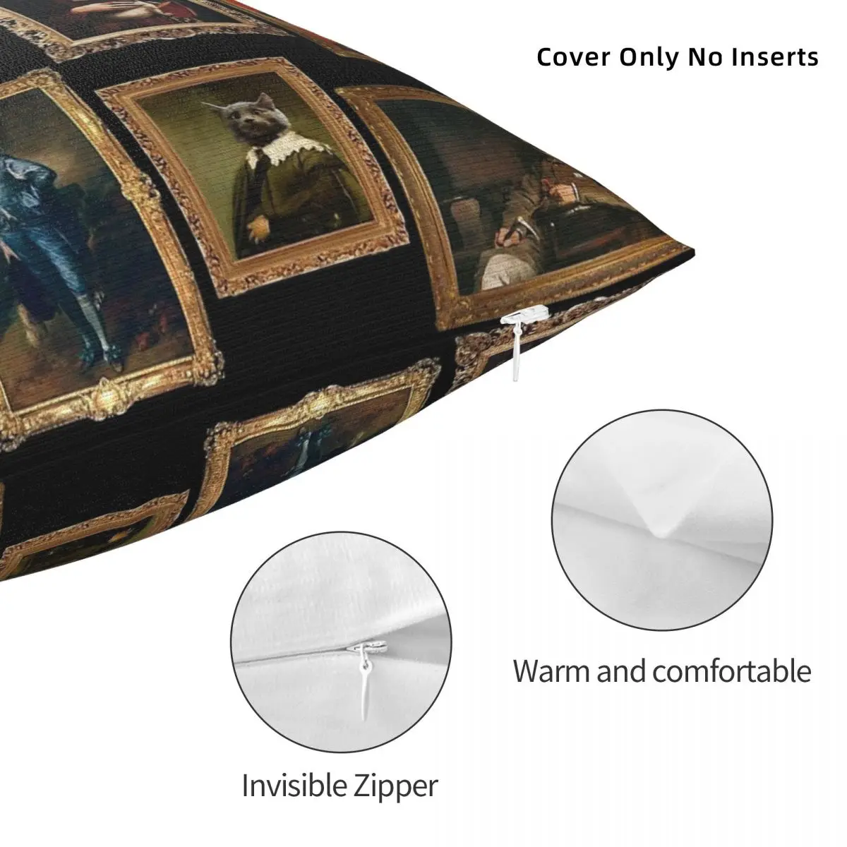 Juste de coussin de canapé en polyester et lin, taie d'oreiller carrée imprimée, galerie de portrait de chien et de chat, fermeture éclair décorative