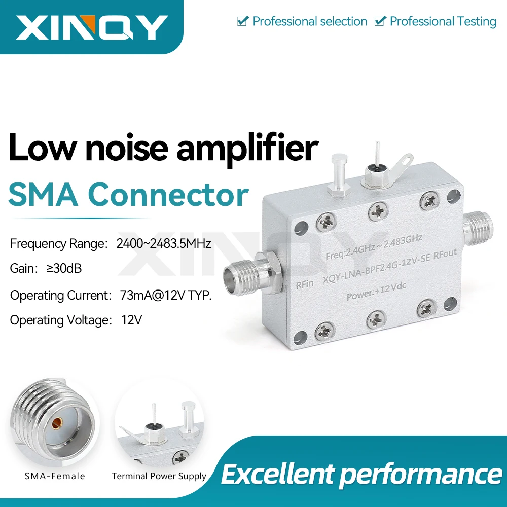 Xinqy Lna Low-Noise Amplifier Gain 30Db Sma High Linearity 2.4g 12V Signal Enhancement