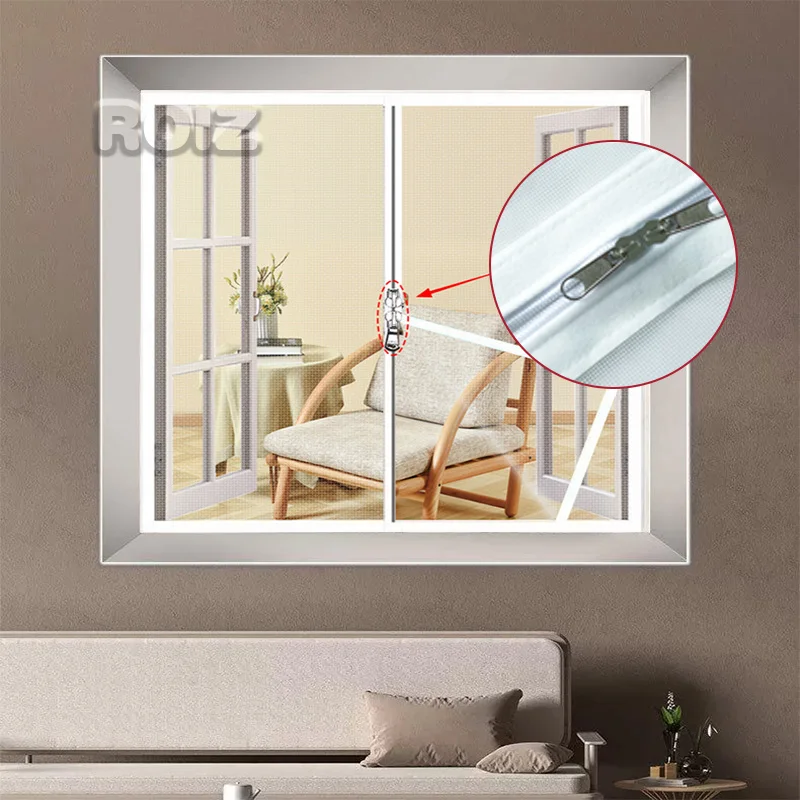 Invisible zipper mosquito screen window net self-adhesive home self-adhesive no punching custom window screen net mosquito net