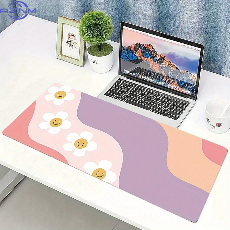 Cute Daisy Mouse Pad Aesthetic Wave Pattern Desk Mat Large Mouse Pad  cm Office Keyboard Pad Non-Slip Rubber Base for Office Hom