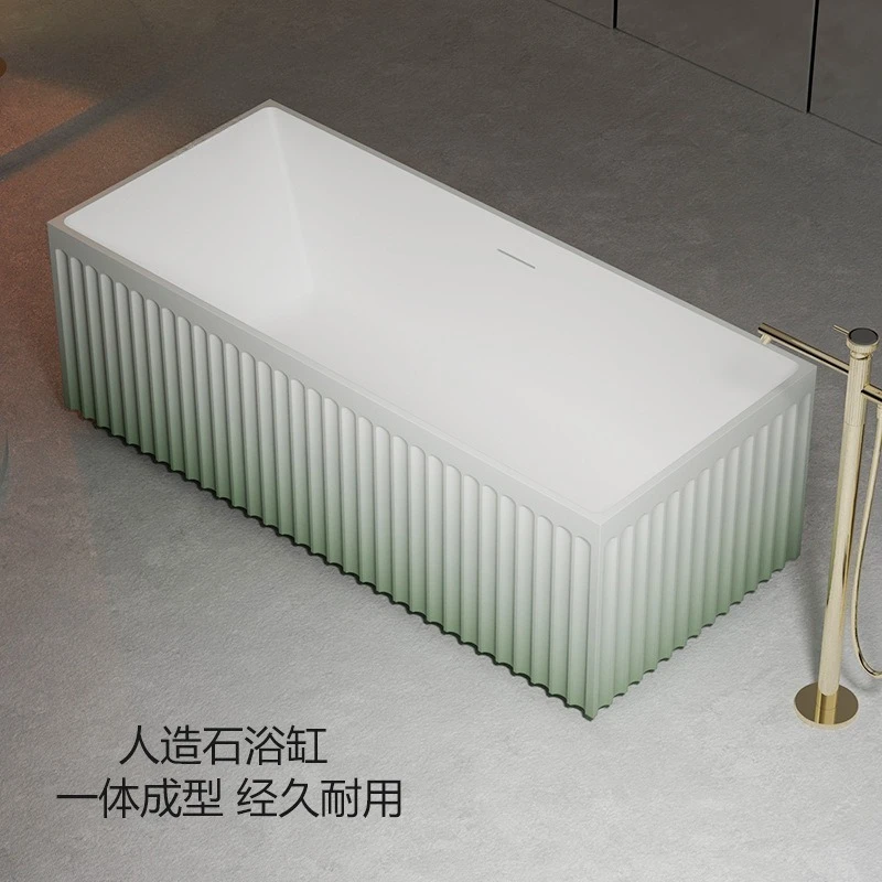 Artificial stone bathtub household small household rectangular wide vertical striped bathtub span