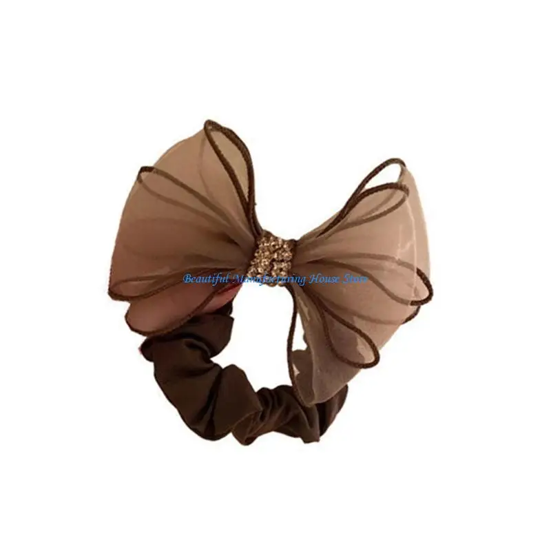 

E56A Stretchy Mesh Bows Hair Ties Fashionable Accessories Elengat Hairpiece Scrunchies For Girls Teens Workouts Parties