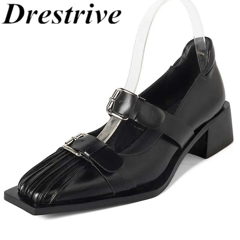 

Женские туфли-лодочки из натуральной кожи, на толстом среднем каблуке