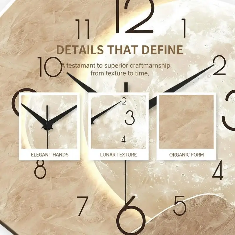 Minimalist Lunar Design Silent Wall Clock Non-Ticking for Bedroom Living Room Home Aesthetic Wall Decoration view 6