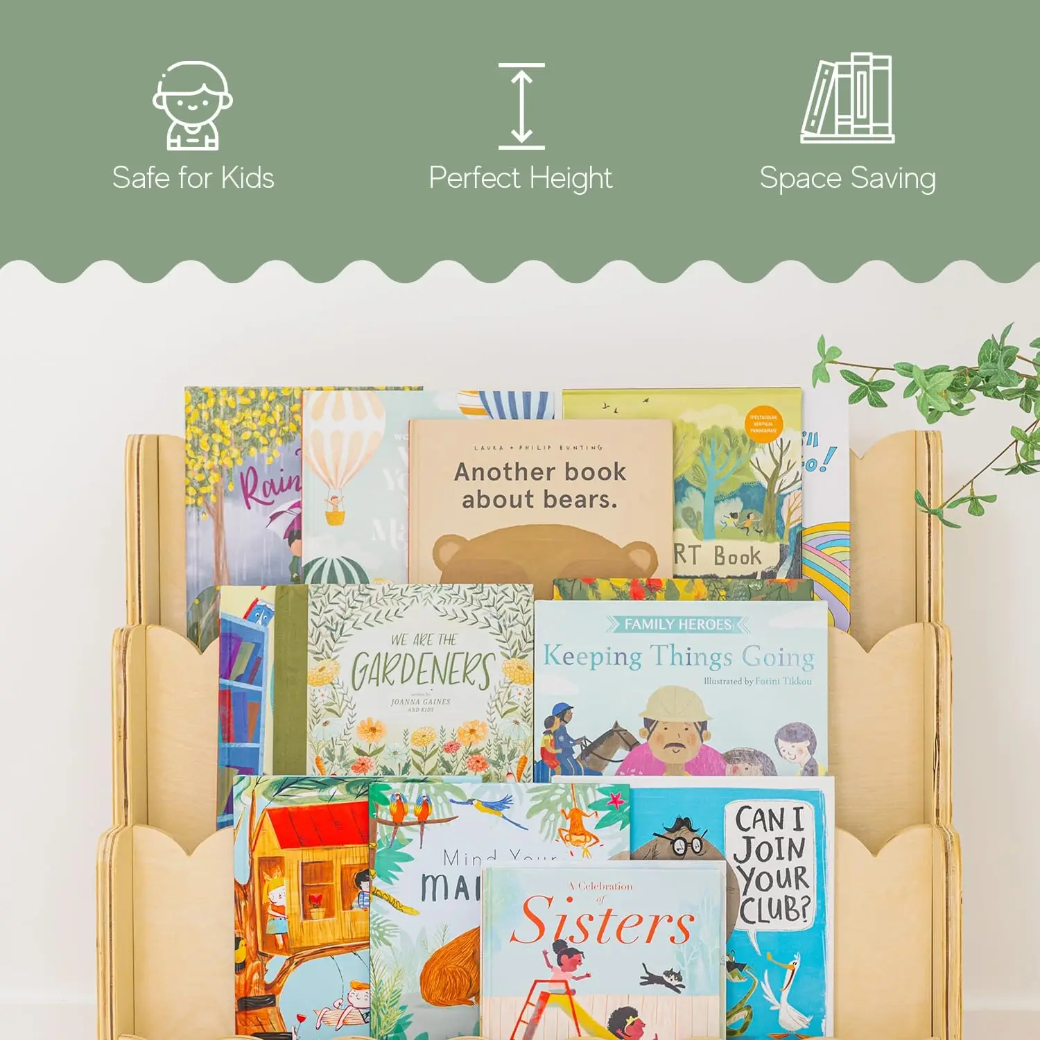 Libreria per bambini in legno con bordi smerlati altezza perfetta libreria Montessori a 3 livelli per bambini per camera dei bambini o sala giochi