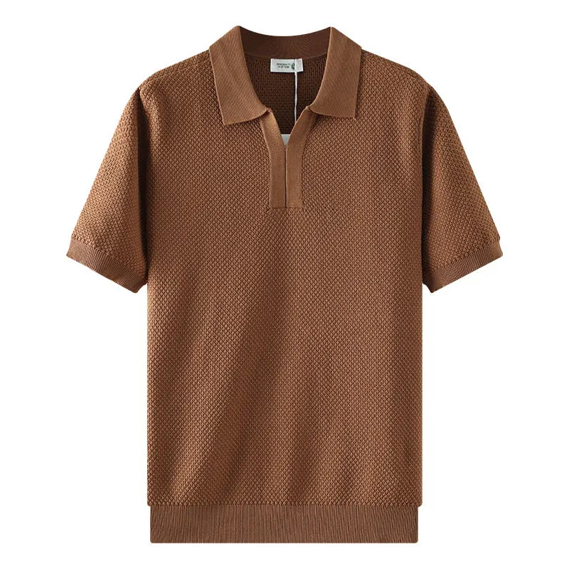 Premium Seagull Neck Knitted Ice Silk Polo Shirt Men's Business Neck T-Shirt Paul Short
