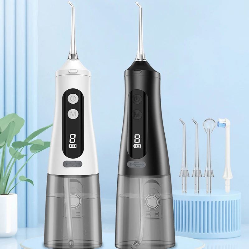 

Oral Irrigator Dental Water Flosser Thread Teeth Pick Mouth Washing Machine 4 Nozzels 9 Modes USB Rechargeable 350ML 300ML Tank