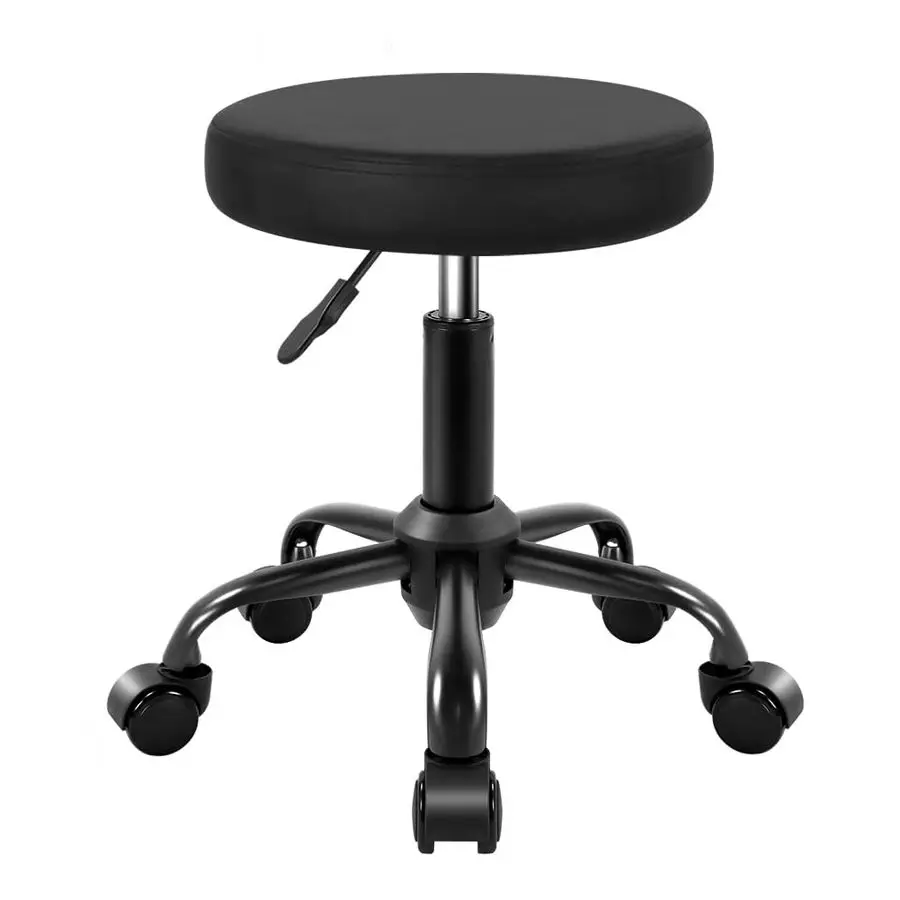 

Round Rolling Stool Height Adjustable Stool PU Leather Chair with Wheels Salon Spa Drafting stools Small Black