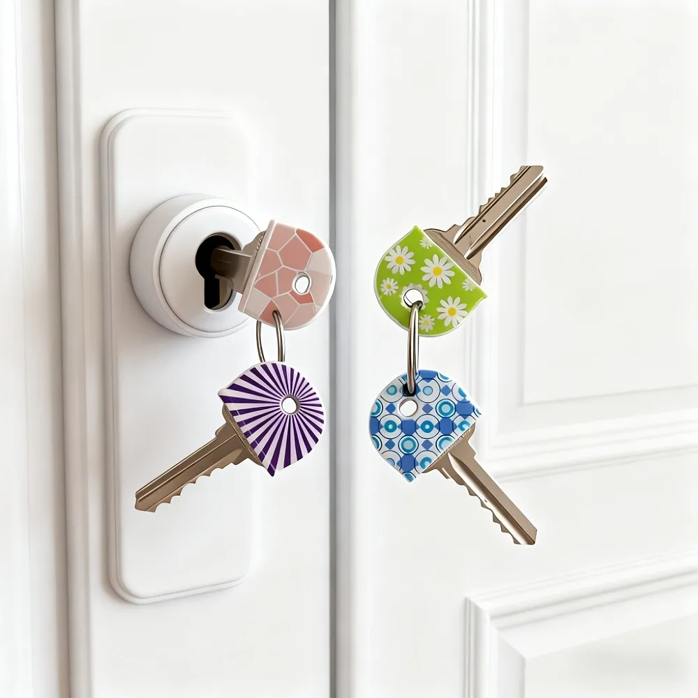 6Pcs Silicone Key Identifier,Round Flower Line Pattern,Non Slip Key Protective Cover,Durable Key Chain Accessory for Household image 3