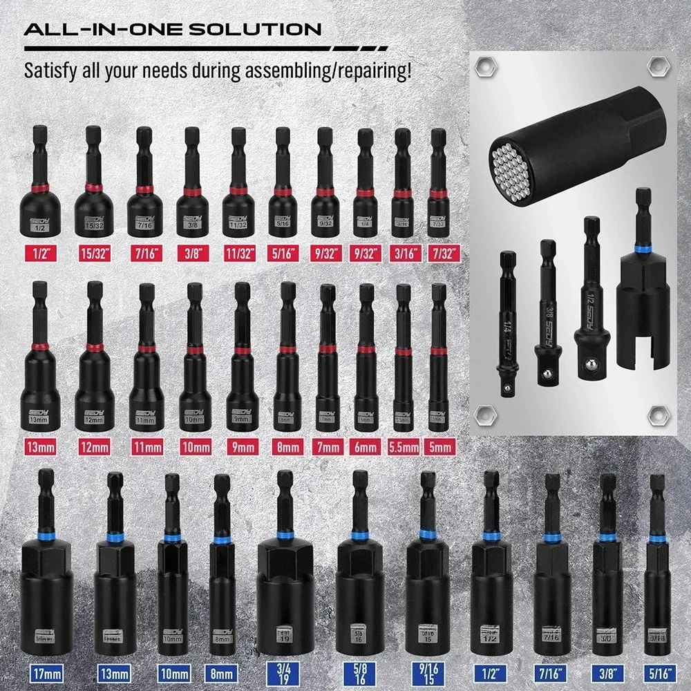Hot 80-Piece Premium Magnetic Impact Nut Driver Set Metric & SAE with Socket Adapters, Bit Holder, Wing Nut Driver, Power Bits