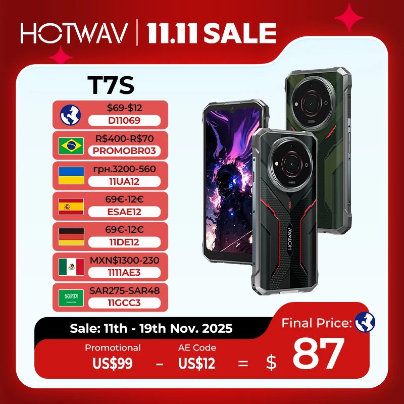 [World Premiere] HOTWAV T7S Ultra Thin Rugged Smartphone 6.52'' HD+ 4GB RAM 128GB ROM MobilePhone 6280mAh Battery 21MP Cellphone