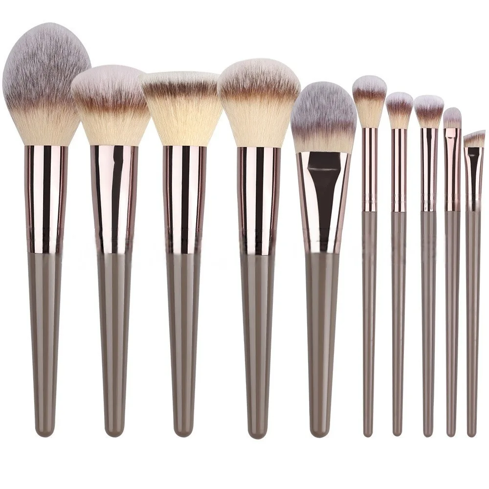Juego de brochas para base y colorete suave portátil, color champán, 20, 15, 10, brocha cosmética, pelo sintético personalizable, uso para cara