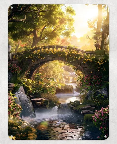 Fantasy Bridge and Stream Metal Poster Wall Tin Sign Man Cave Shed Home Plaque --Tin Sign