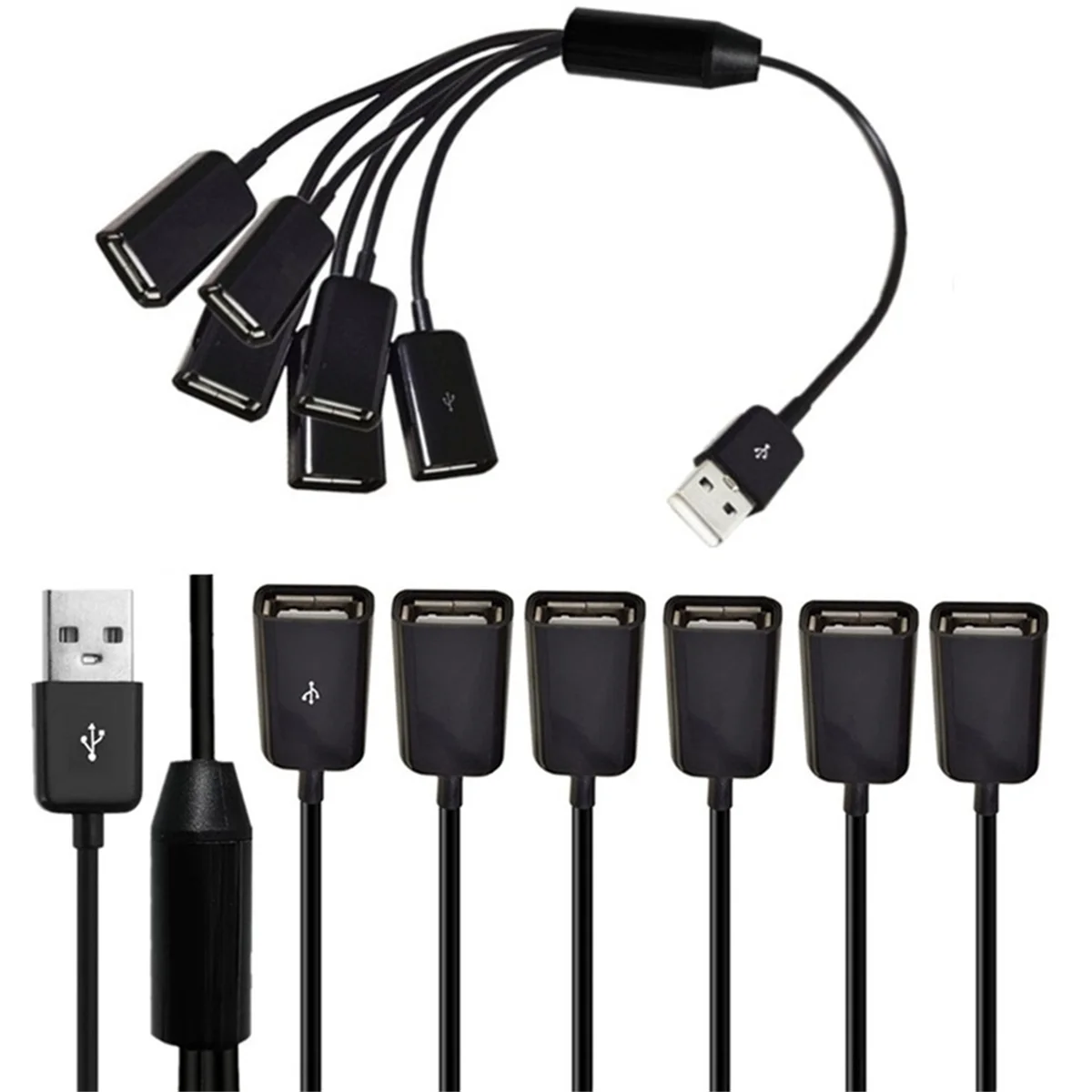 USB Extension Cable 6 in 1 USB Charge Fast 3A Charging Date Cable Y Splitter Cable USB Male to USB Female 1 to 6 Cord