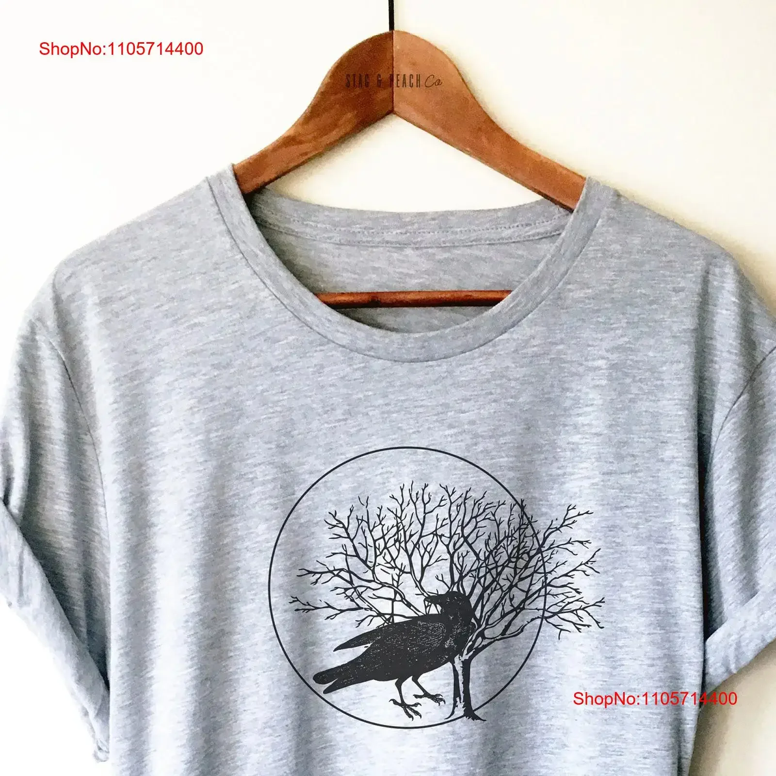 Halloween T Shirt Fall Outfit Crow Gothic Spooky vintage Washed fashion Slightly Soft Breathable Top For Everyday Wear