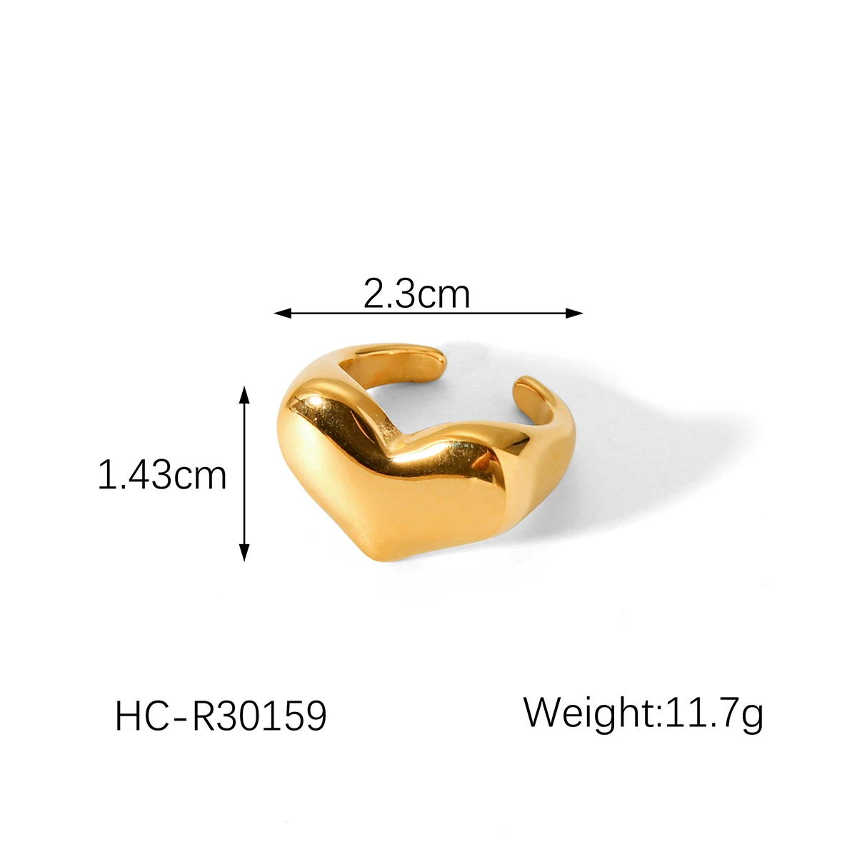 18K Gold Plated Puffy Heart Dome Ring Women Steel Chunky Romantic Band Minimalist Waterproof Tarnish Free Daily Wear Party Gifts