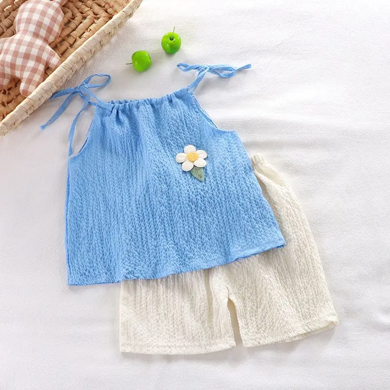 Children's Clothing Sets Floral Embellished Halter Top + Shorts 2pcs Sets Baby Girl Clothes  Kids Clothes Girls Outfit Sets image 6