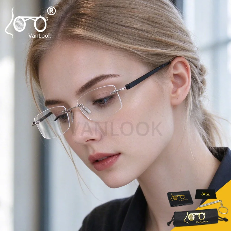 Rimless Reading Glasses Blue Light Blocking TR90 Frameless Eyewear Presbyopia Spectacle With Diopter +0.75+125+175+225+275+325
