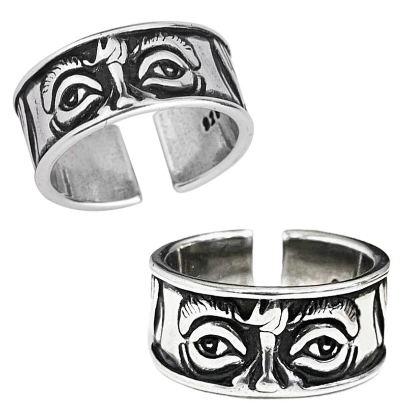 SALONGFANG Men Retro Hip-Hop Personality Ring Punk Fashion Rings for Women Gothic Engraved Demon Eye Retro Hipster Ring