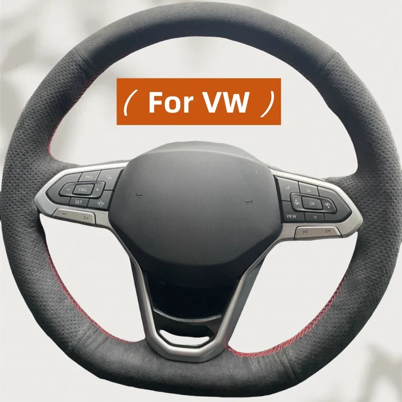 Плетеный чехол на руль автомобиля, ручное шитье, замшевая кожа для Volkswagen Golf 8 MK8 VIII Golf R GTI 2019-2022, автомобильный аксессуар