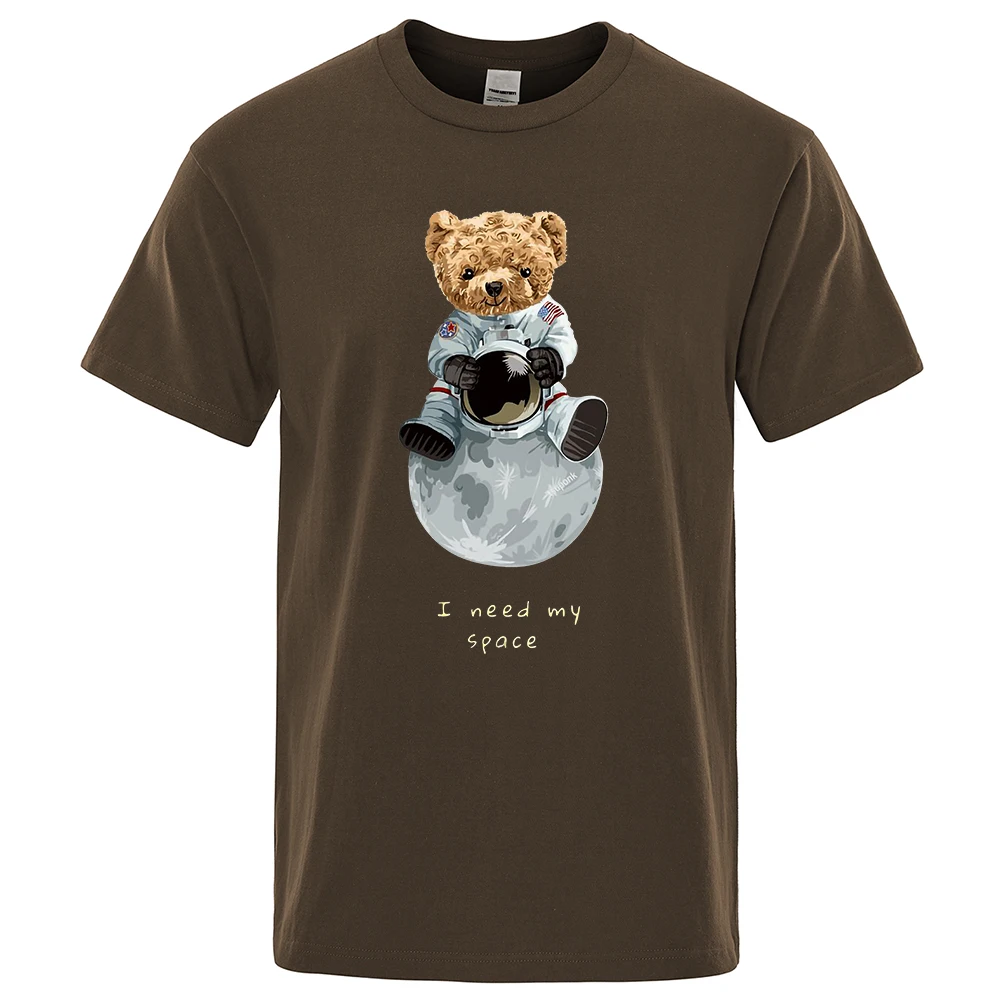 Ted Bear Imitates American Astronaut Mens T-Shirts Loose T-Shirts Cotton Breathable T-Shirt Oversized Tops Quality Brand Tops