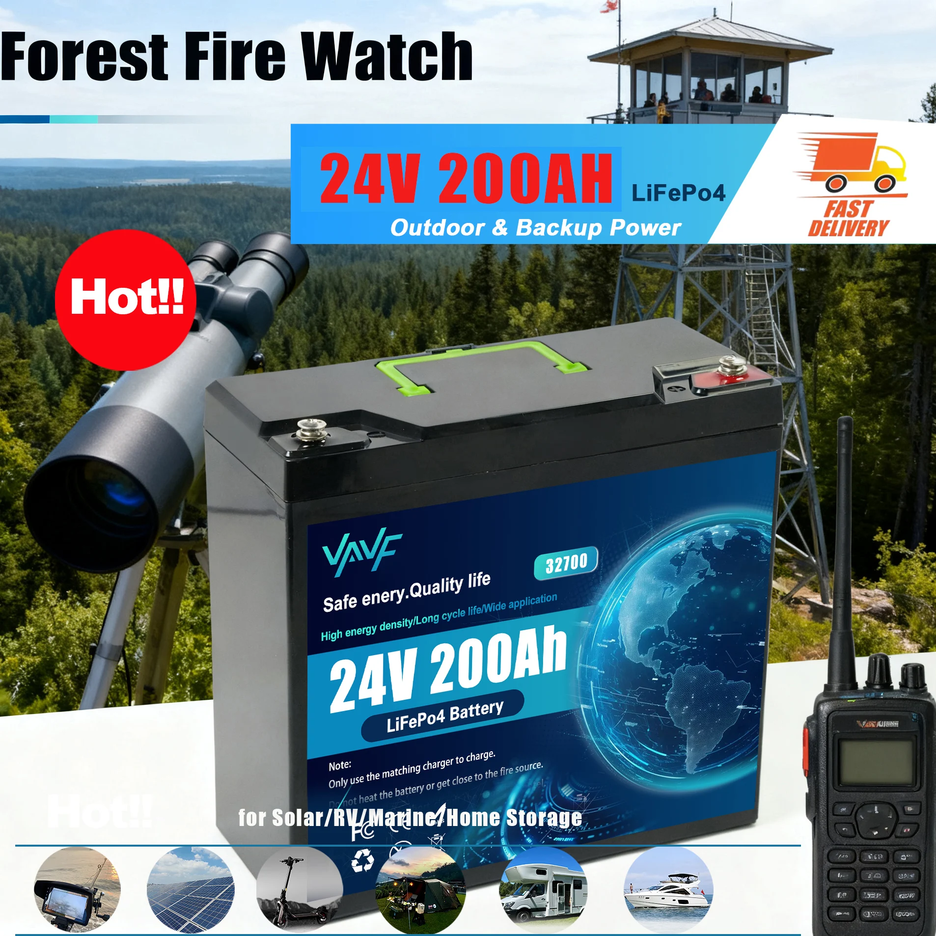 

LiFePO4 Battery24V 200Ah Built-in Smart BMS,8000+ Cycles, Suitable for Solar Panels, Camper Vans, Marine Crafts, Overlanding