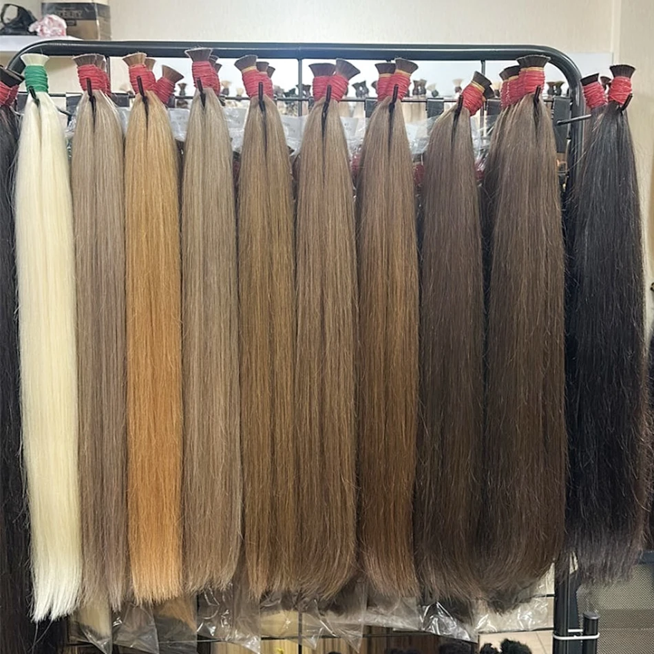 

No Weft 100% Real Natural Hair Extension Straight Human Hair Bundles No Weft Natural Black Bulks Chocolate Brown Hair 30Inch