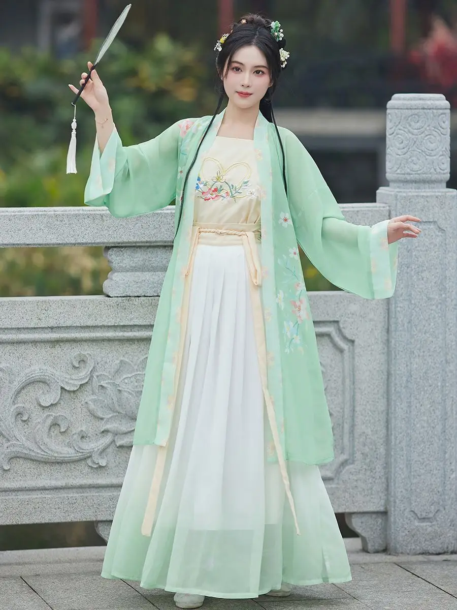 

Chinese Style Hanfu Dress Set Women Traditional Elegant Flower Embroidery Princess Dress Tang Dynasty Sweet Dance Stage Costumes