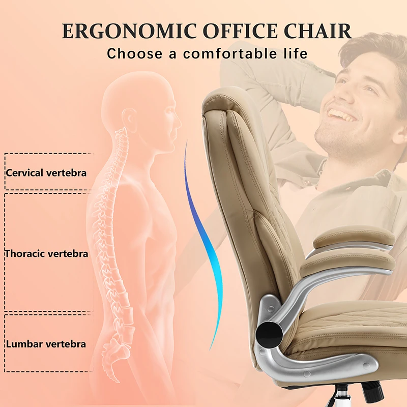 Silla de oficina ergonómica con reposabrazos y ruedas abatibles, mecedora de cuero, ejecutiva, en el sitio