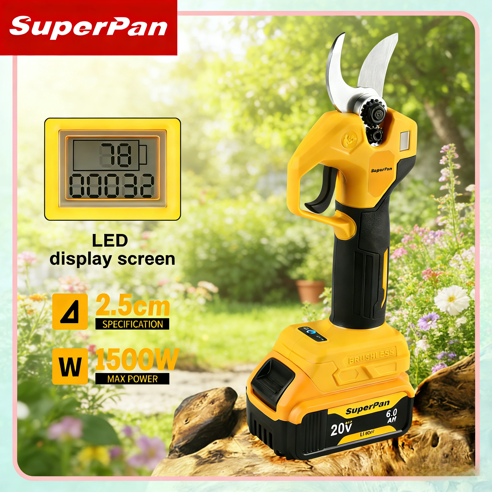 

SuperPan Electric Pruning Scissors herramientas 2.5cm Cutting Diameter,SK5 Blade for Orchard Pruning for dewalt 20V battery pin