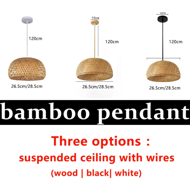 

Wood/ Black/ White Cord 3 Options - Handwoven Bamboo Rattan Pendant Lamp｜Natural Wicker Chandelier Ceiling Light E27 Bulb