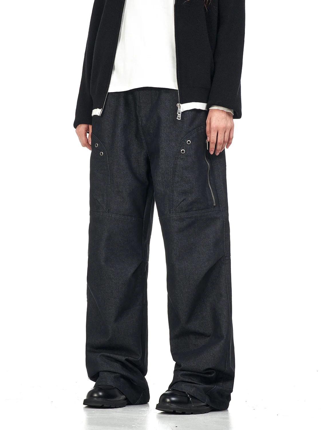 

Retro American Washed Workwear Jeans Loose Straight Leg High-End Zipper Splicing Pants Cotton Casual Trousers for Men