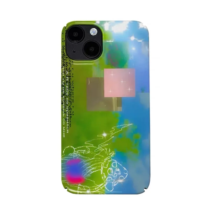 

Blue Green Contrasting Illustration Phone Case for IPHONE 17 Air 16E 15 PROMAX 14 Plus 13 12 MINI 11 XR XS Acrylic Phone Cover
