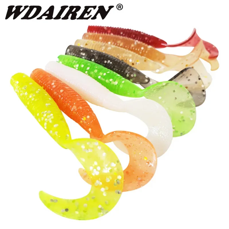 

5 Pcs Jig Wobblers Soft Fishing Lures 6cm 1.8g Worm Spiral Tail Salt Smell Silicone Bait Aritificial Carp Bass Pike Lure Tackle