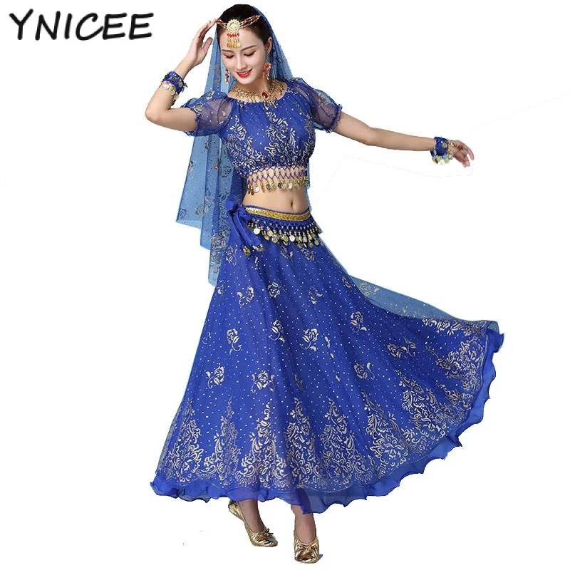 Dames Indian Festival Buikdans Crop Top Rok Set Volwassen Halloween Cosplay Dance Wear Bollywood Podiumoutfit Costu