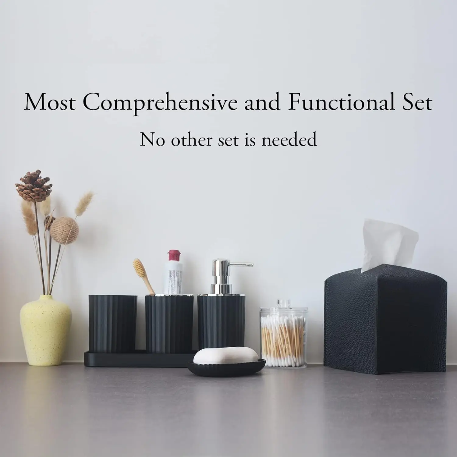 Bathroom Accessory Set - 10 Piece Black Bathroom Accessories Set with Trash Can, Toothbrush Holder and Cup, Soap Dispenser