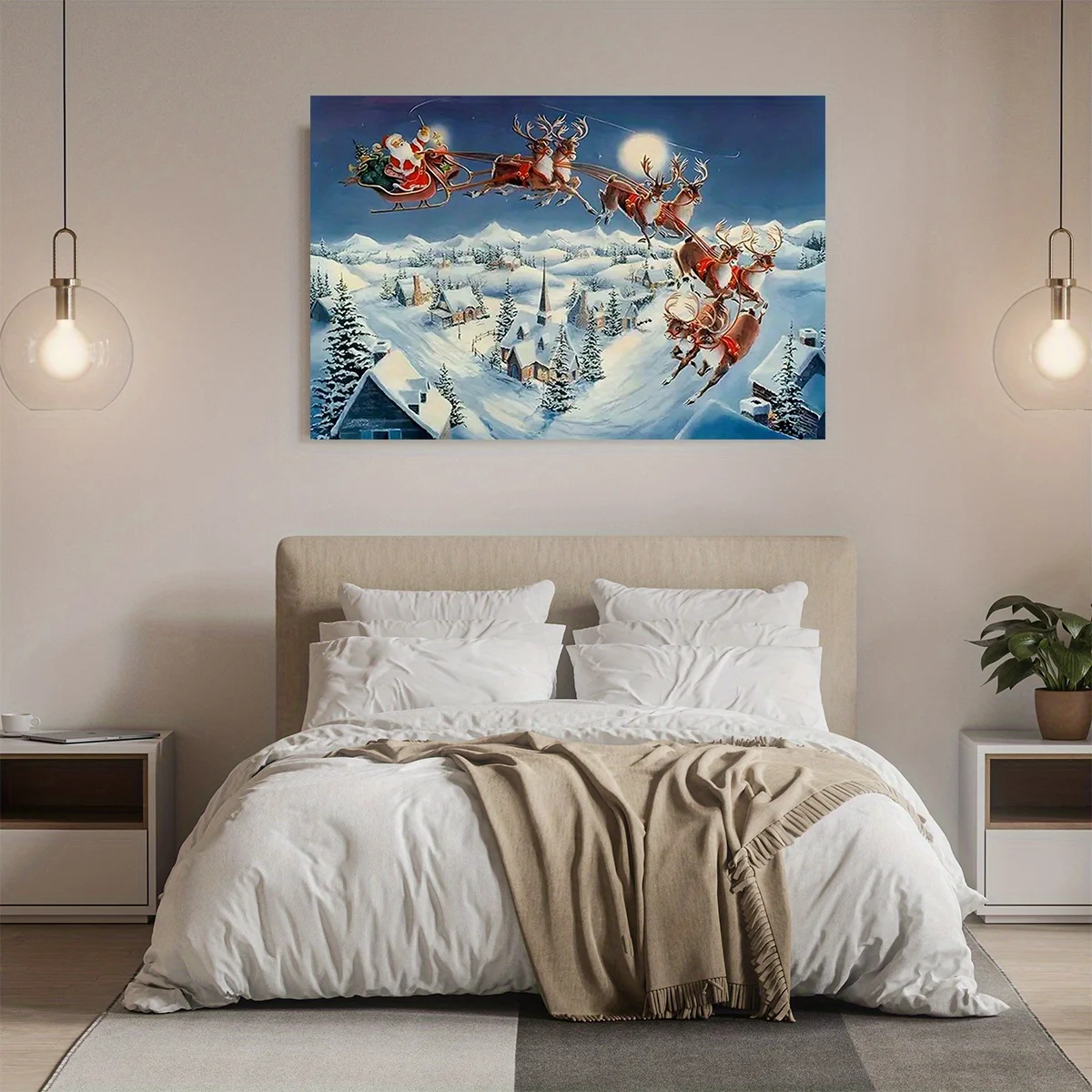 1PC Houten Ingelijst Kerst Thema Canvas Schilderij Canvas Schilderij Ingelijst Houten Frame Woondecoratie Wanddecoraties