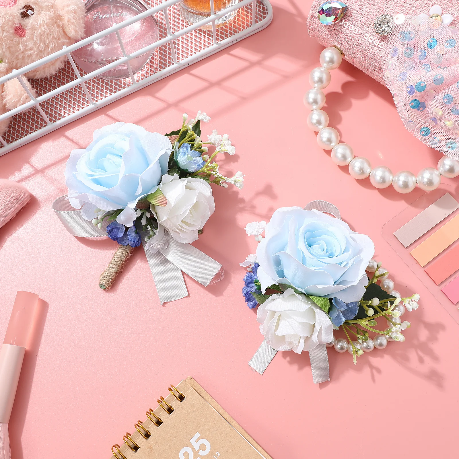 1 conjunto rosa corsage boutonniere pulso flor artificial noiva noivo casamento baile de formatura acessórios de noiva faixa elástica ajuste