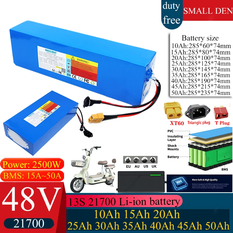 

48 В 10 Ач 15 Ач 20 Ач 25 Ач 30 Ач 35 Ач 40 Ач 50 Ач 21700 Литиевый аккумулятор высокой мощности встроенный BMS для электрического скутера Инструменты + зарядка