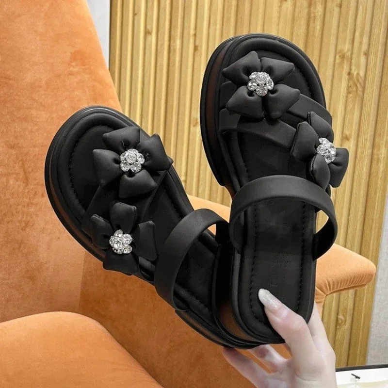 

Women's Bling Strap Chunky Sandals Summer 5CM Thick Bottom Wedges Beach Slippers Woman Lovely black High Platform Sandals Mujer