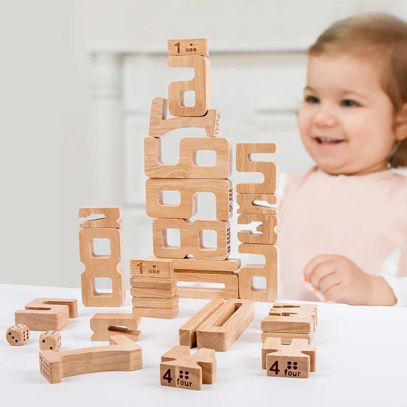 Number Building Blocks Wooden Math Digital Toys Baby Balance Block Toy Montessori Educational Natural Wood Math Toys for Kids